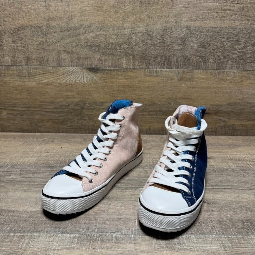The Steve Madden Snuggly Multicolor Suede High Top Sneakers in women's size 8 fe